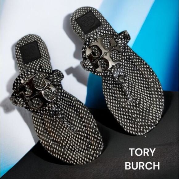 TORY BURCH MILLER NEW FLATS SHOES SANDALS LEATHER LOGO 8.5M - Picture 3 of 6